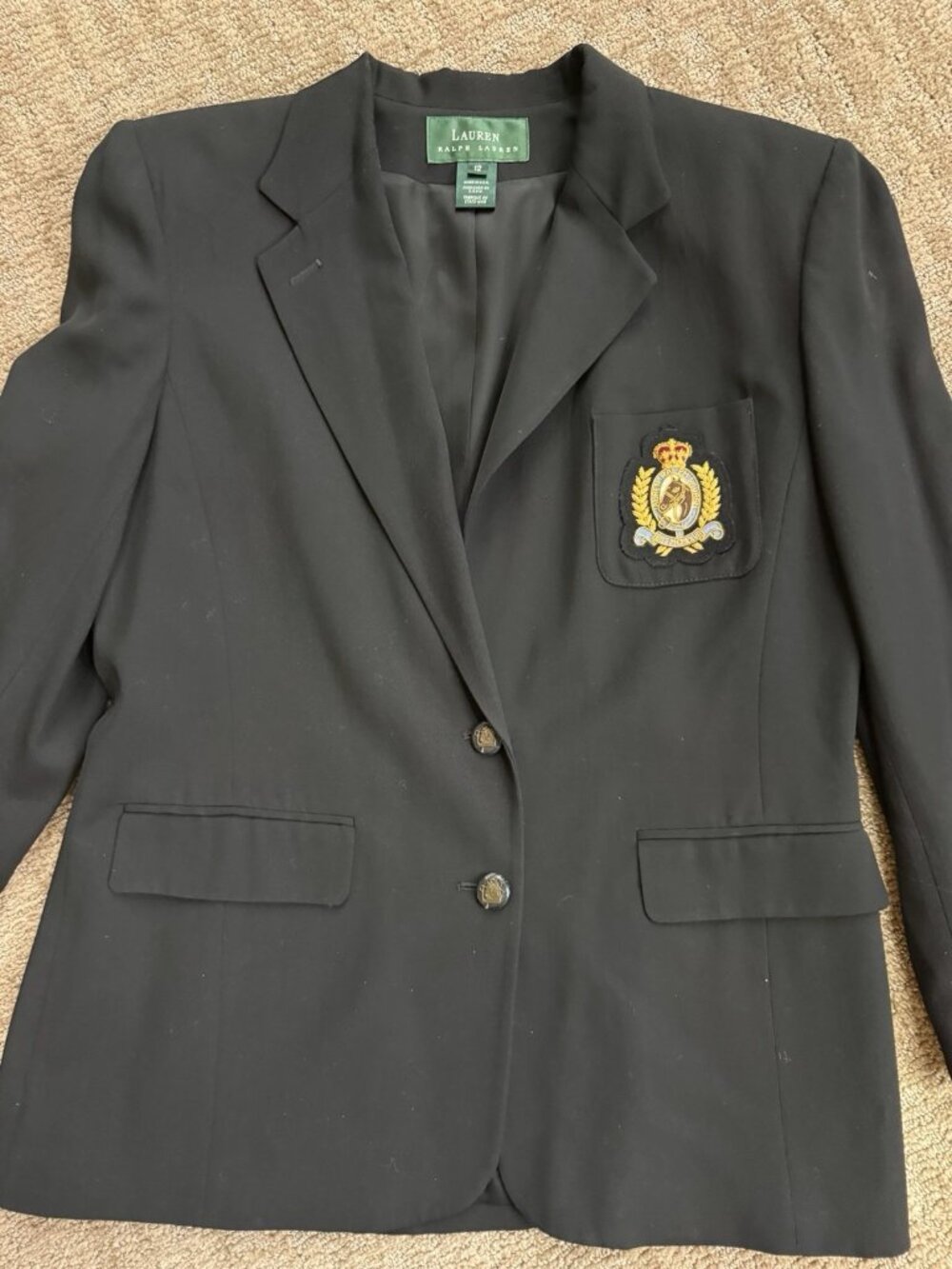 VTG Lauren Ralph Lauren Wool Blazer Crest Logo Gold Buttons Fully Lined Black 12 - Picture 2 of 13